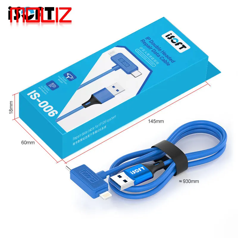 Кабель извлечения данных ISOFT IS-006 с двумя интерфейсами для iPhone мигающий и