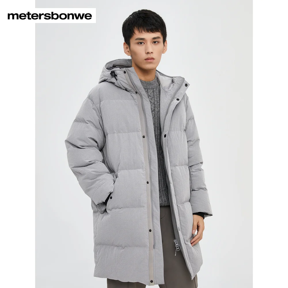 Metersbonwe Men's 22 New Winter Solid Color Stand Collar Hooded Down Jackets 80% Duck Down Loose Thick Medium Length Warm Wear