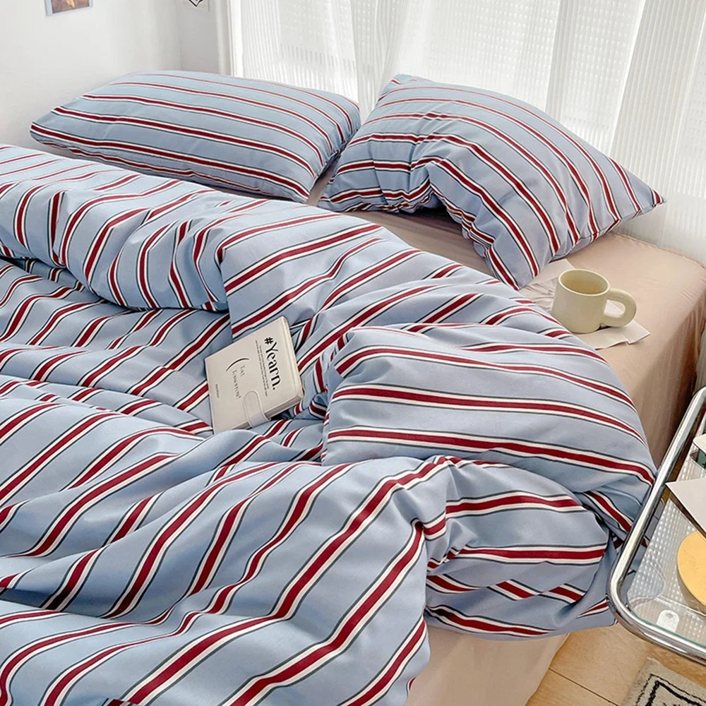 

Nordic Colorful Striped Printing Duvet Cover And Sheet 150 Bedding Set Adult Single Double Queen Comforter Sets 200x230cm