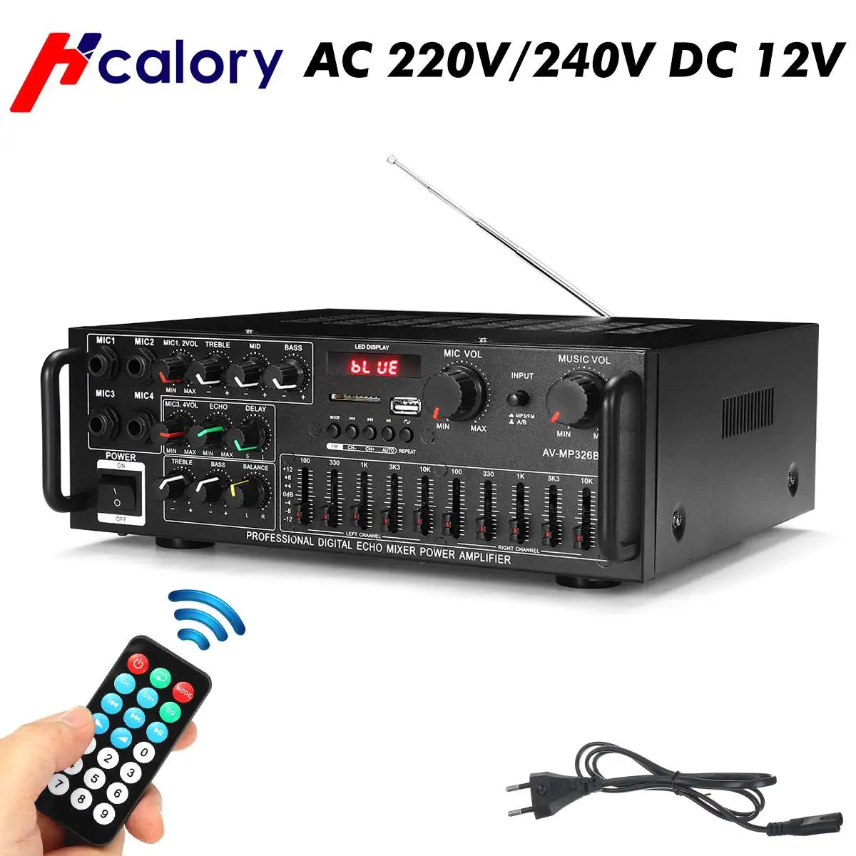 

2000W bluetooth5.0 2 Channel Power Amplifier HiFi Stereo Speaker Amp Support FM Radio 2 Mic USB SD Card Input 326BT With Remote