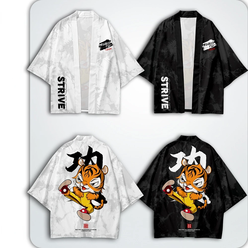 

2022 NewJapanese Samurai Cardigan Two-piece Suit Yukata Women Harajuku Kung Fu Tiger Print Kimono Traditional Men Cosplay