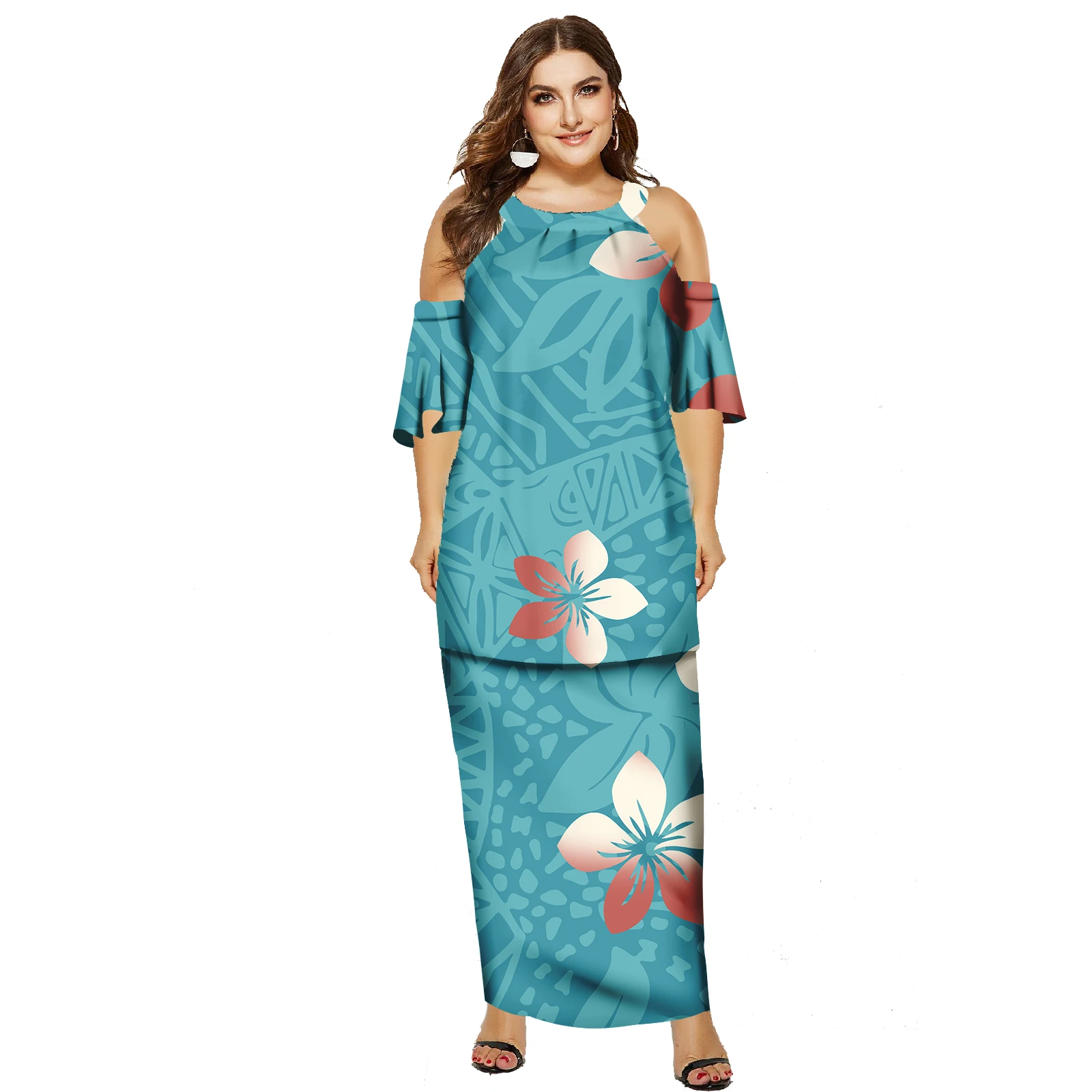 Полинезийское платье Puletasi этнический сублимационный принт женское с