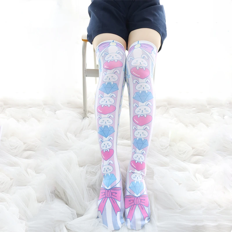 

Kawaii Anime Pink Blue Rabbit Cosplay Lolita Stockings Women Socks Japanese Thigh High Overknee Halloween Props Socking Gift