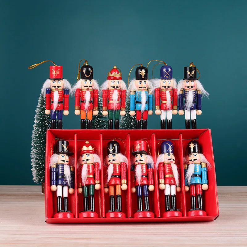 

6Pcs Wooden Nutcracker Soldier Desktop Christmas Tree Ornaments Pendant Ornaments Christmas Decorations for Home New Year Decor