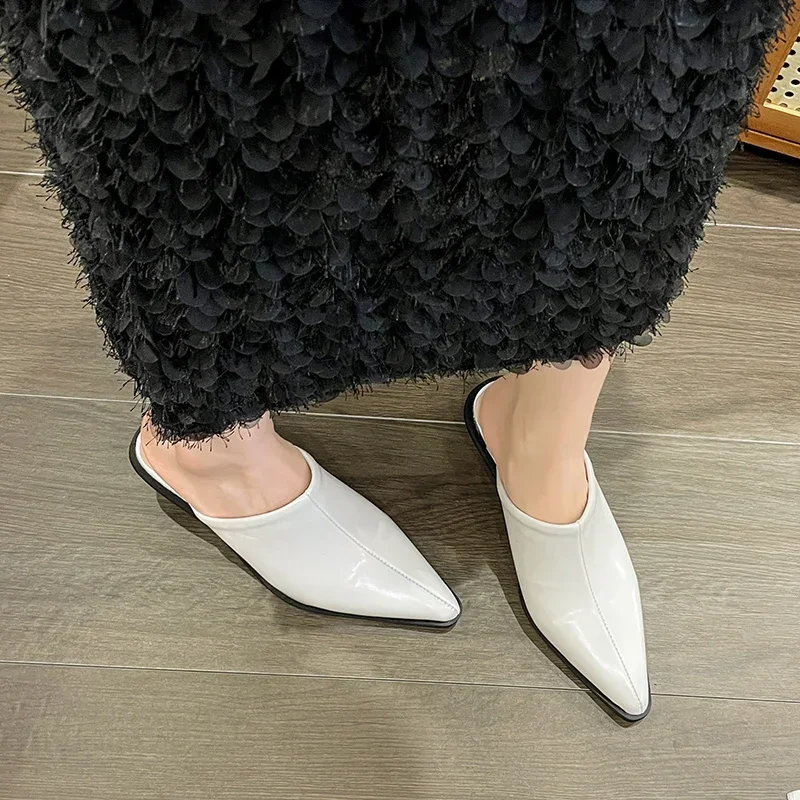 Шлепанцы женские с закрытым носком пикантные туфли без задника заостренный