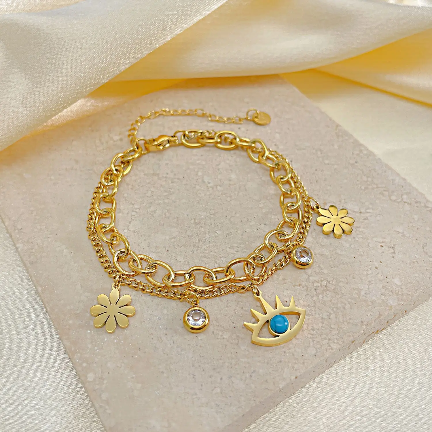 Personalized Double-layer Titanium Steel Daisy Hand Jewelry Wholesale Simple Stainless Steel Bracelet