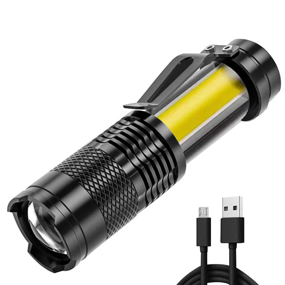 

Rechargeable LED Flashlight XPE COB Lamp Beads Waterproof Zoomable Spotlight Multi-function Torch for Adventure Camping Work