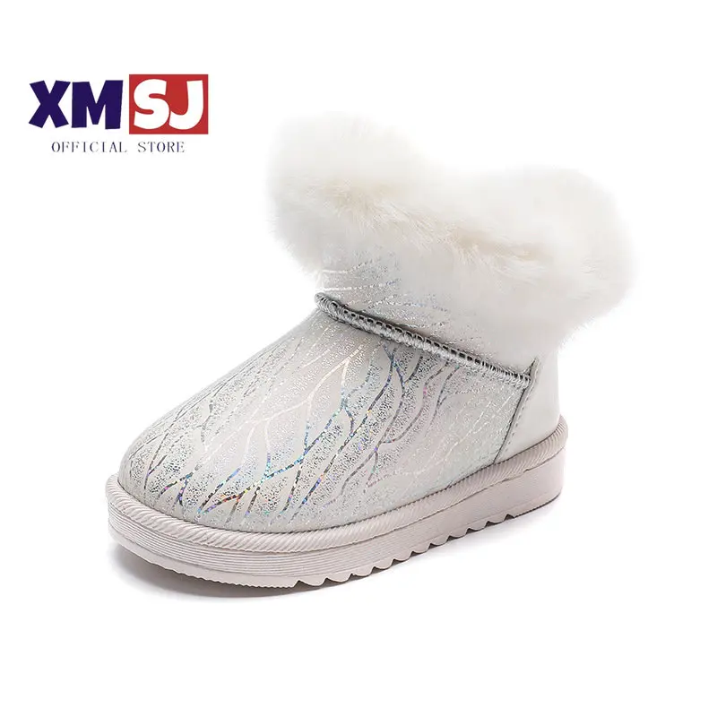 

Children Winter Snow Boots New Solid Black Boots Kids Thick Warm Cotton-padded Shoes Girl Bling Boots Flat Round-toe Boys Boots