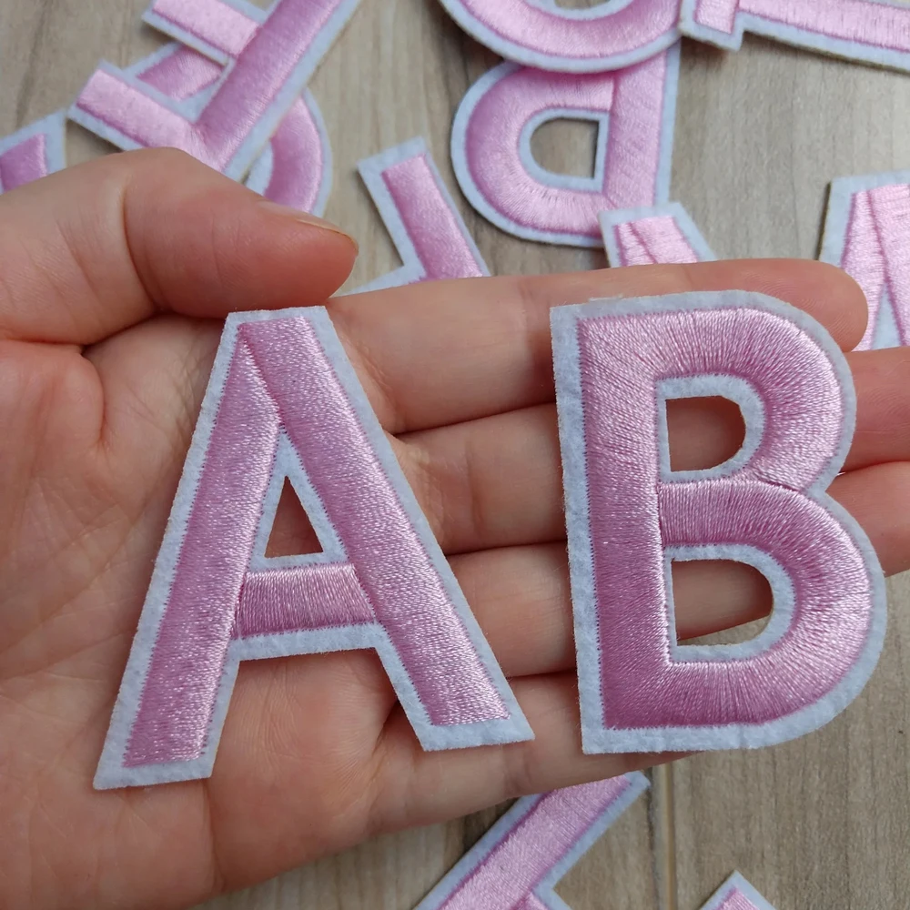 Новая вышивка с розовыми буквами нашивка английским алфавитом 3D помощью утюга