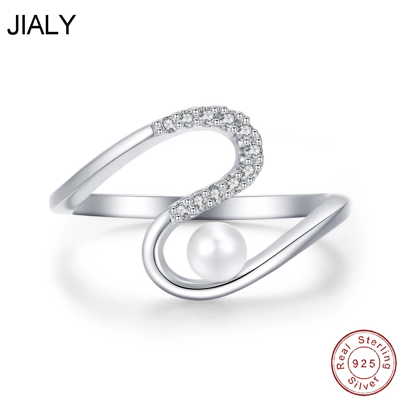 

JIALY European CZ 925 Sterling Silver Snake Pearl Ring For Women Birthday Party Wedding Gift Jewelry