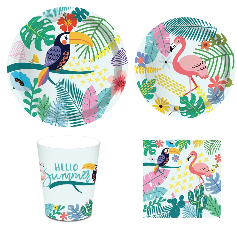 Летний фламинго искусственная одноразовая посуда тарелки чашки баннер