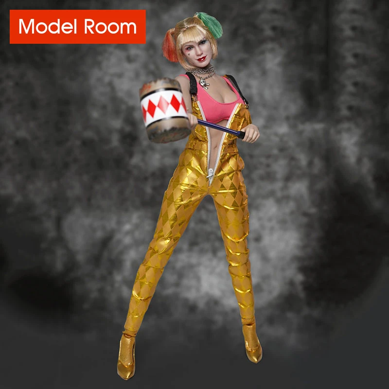 

SUPER DUCK SET048 1/6 Joker Queen Head Sculpt Costume Clothes Model Set Fit 12'' Female Soldier Big Bust Suntan Action Figure