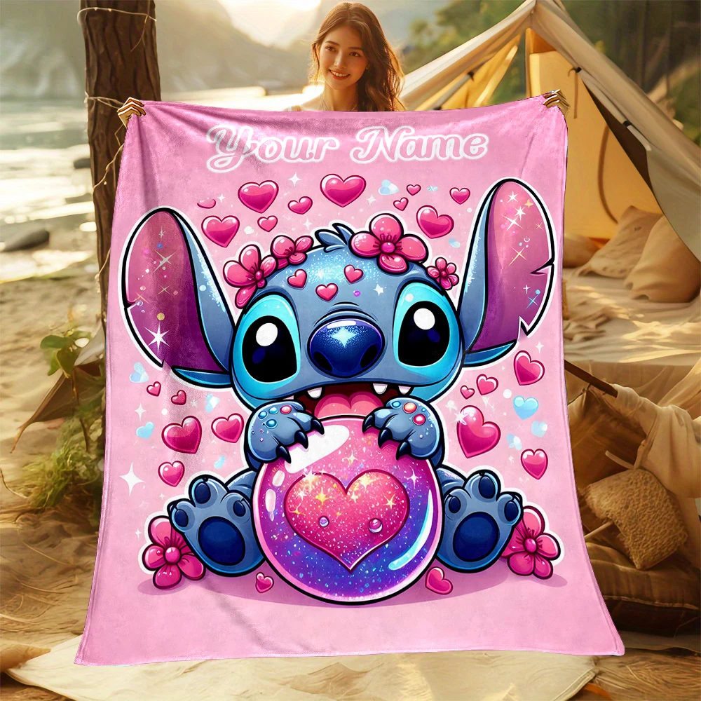 Одеяло с индивидуальным именем и принтом Disney Stitch для дивана кровати путешествий