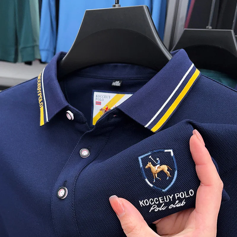 

DYXUE Luxury and Comfortable Autumn Lapel POLO Shirt Cotton Solid Color Embroidery Business Casual Men's Long-sleeved Top M-4XL