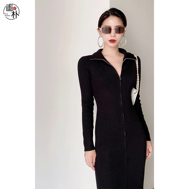 

Hepburn Style Black Dress Women's 2022 Spring New Slim High-end French Long-sleeved Hip Dresses