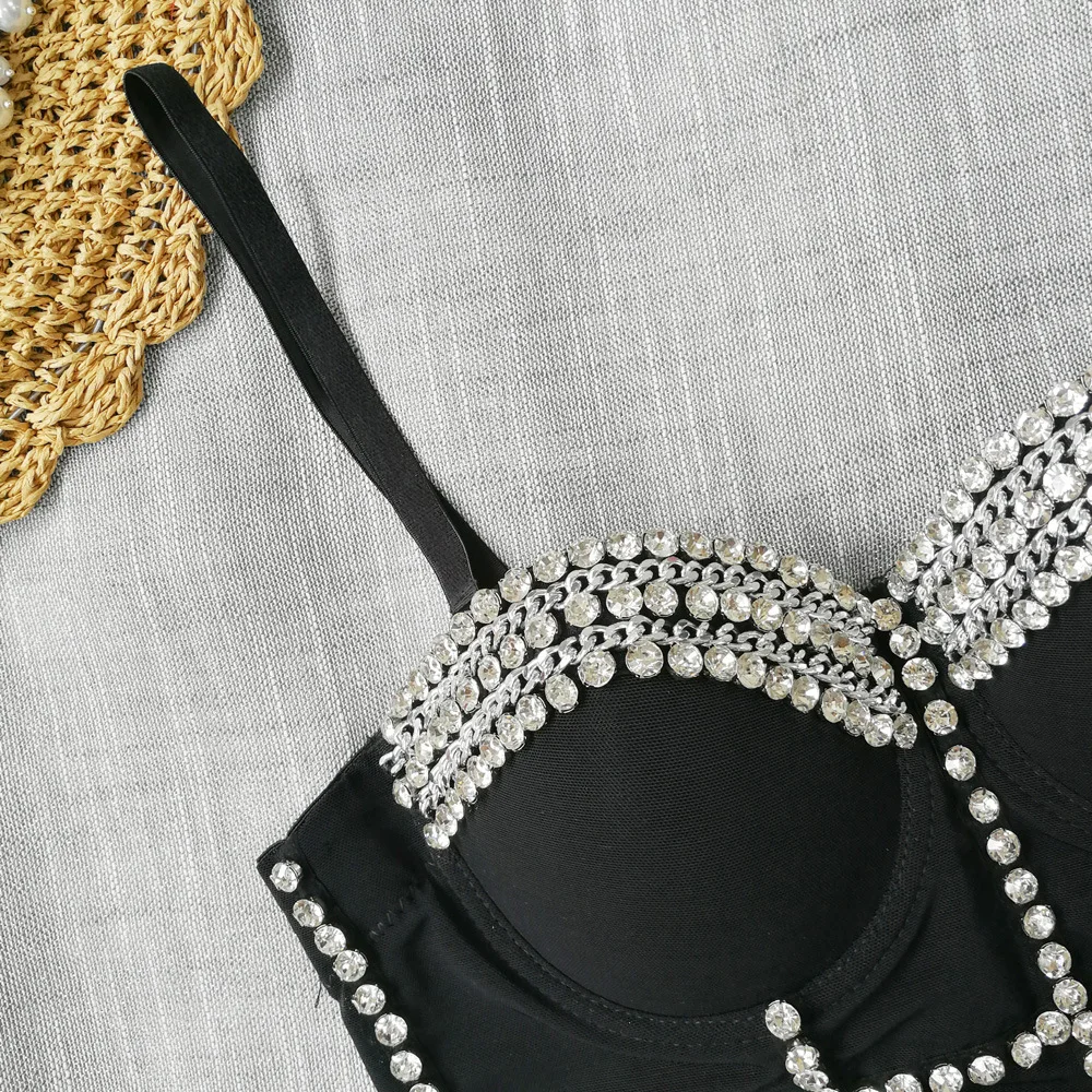 Роскошные летние женские топы со стразами модный топ на бретельках для вечерние