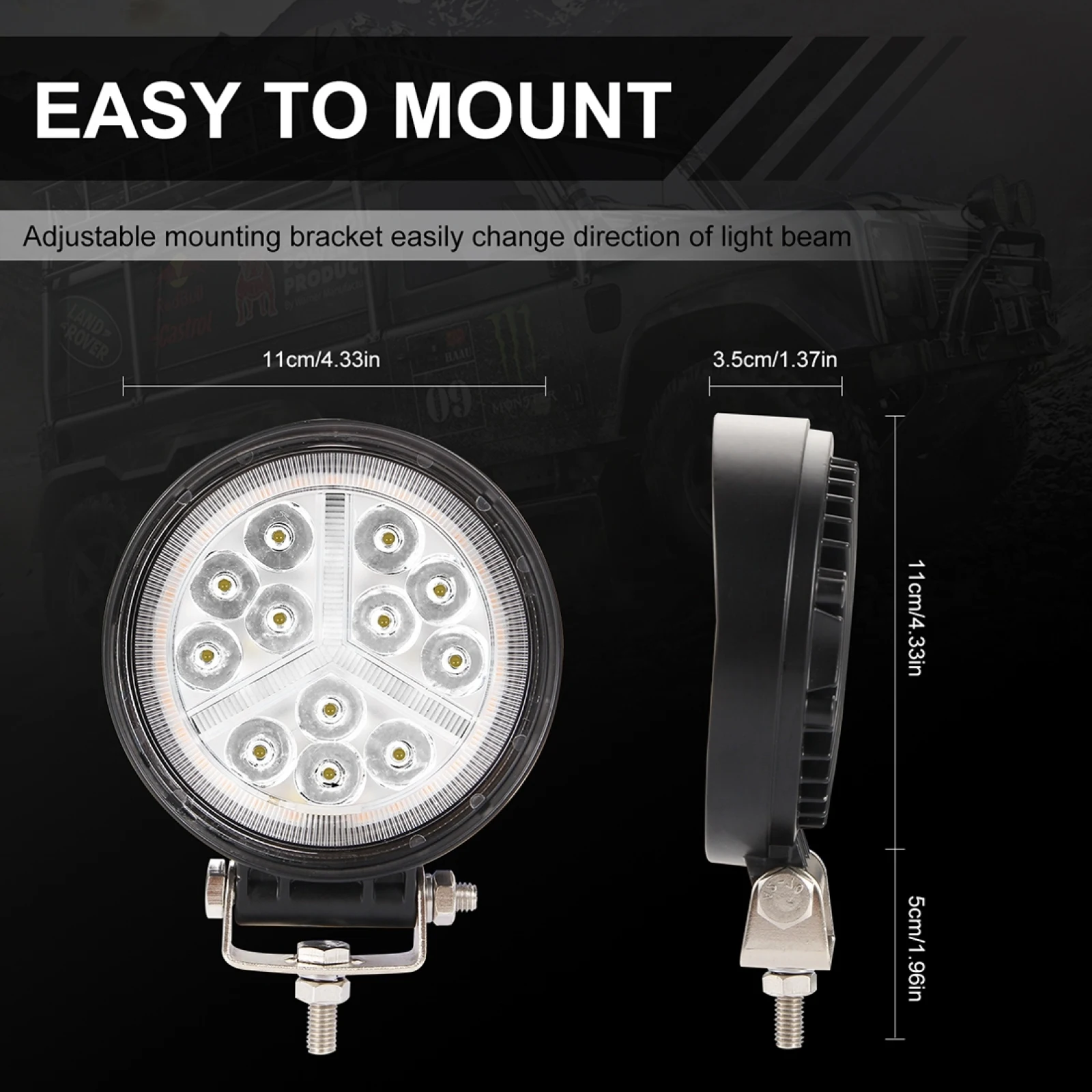 2 PCS Car Headlight 4 inch Round 3-line Herringbone DC10-30V 15W 6000K/3000K 1050LM Auto Driving Light Projector Lens Work