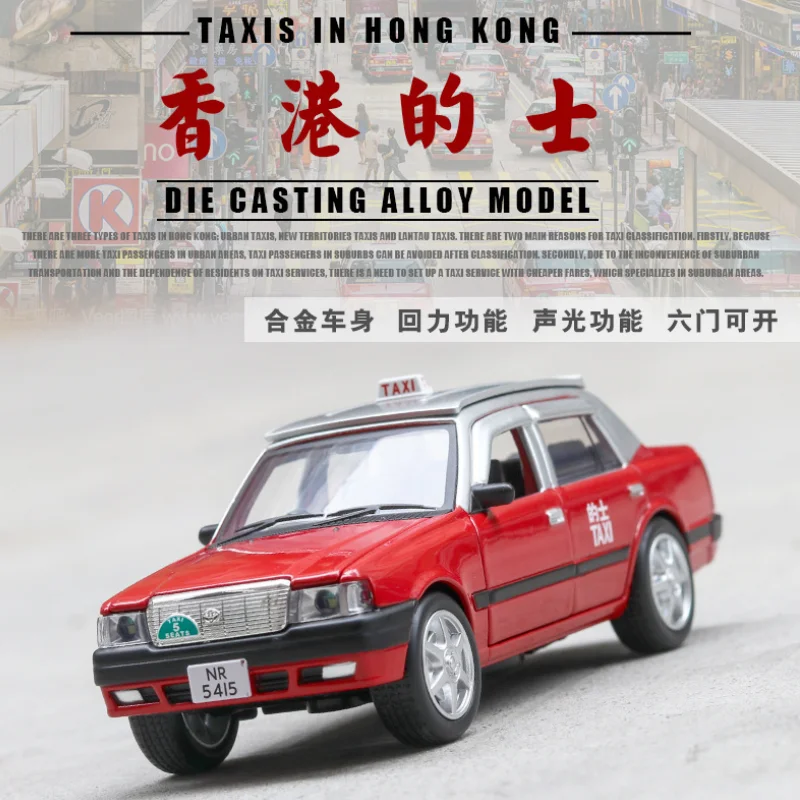 

1:32 Toyota Crown HongKong Taxi Diecast Model CAR Taxi Toys With Sound Lighting Pull Back For Kids Toys Gift A163