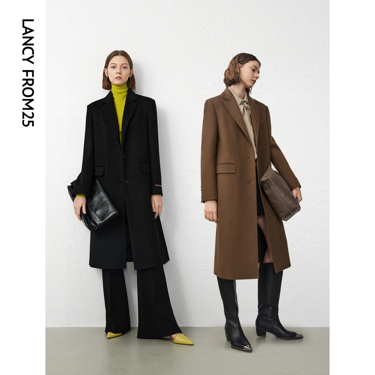 Langzi Pure Wool Design Sense Retro Shoulder Advanced Feeling Tong Qin Suit Wool coat Outerwear Women Winter New