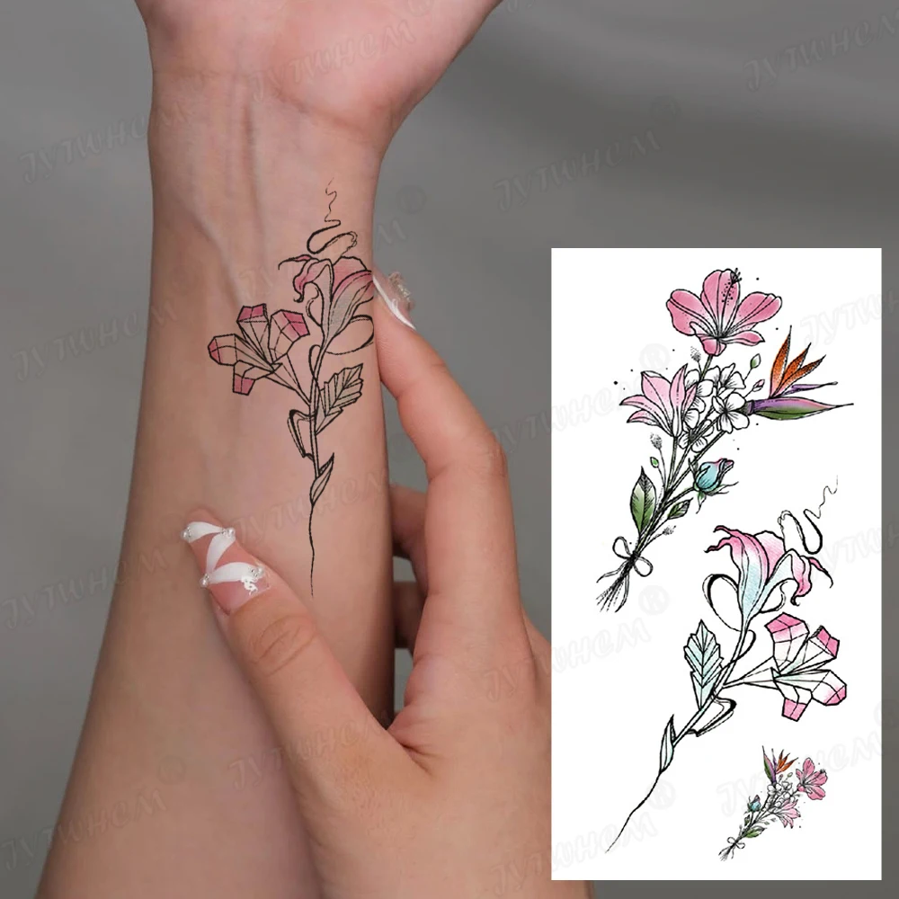 

Disposable Tattoo Simple Flower Tattoo Girl Cute Small Tattoo Lotus Plum Temporary Waterproof Tattoo Sticker Body Art Fake Tatoo