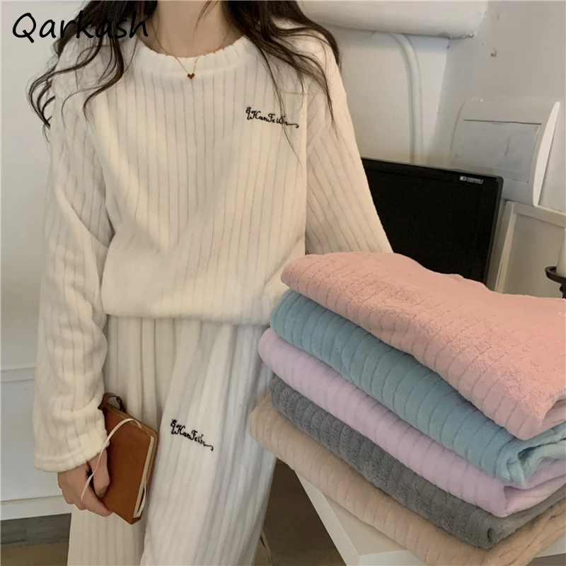 

Pajama Sets Women Autumn Warm All-match Simple Casual Soft Homewear Daily Popular Ulzzang Cozy Tender Basic Fashion Girls Newest