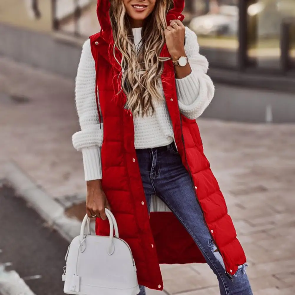 

Mid-length Cotton Jacket Stylish Women's Winter Vest Padded Sleeveless Hooded Stay Warm in This Slim Fit Mid Length Waistcoat