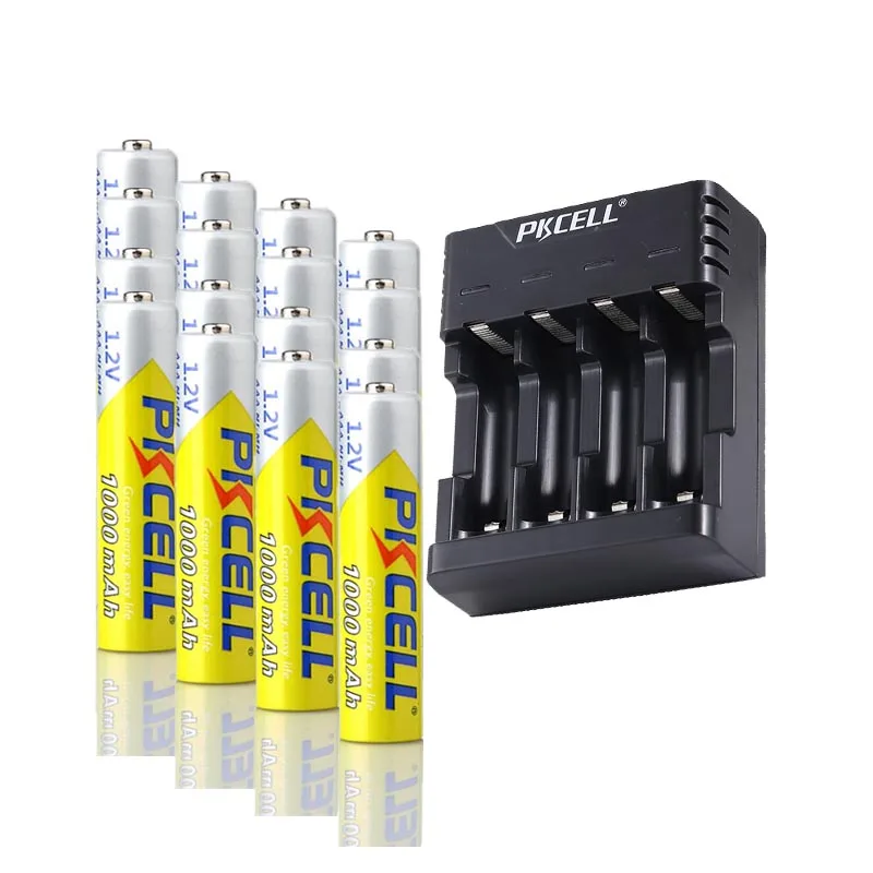 

16pcs/Lot PKCELL 1.2V NiMh AAA Rechargeable Battery NIMH 3A 1000mAh Batteries AAA Battery with battery charger for NI-MH AAA AA