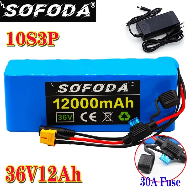 

10S3P 36V 12Ah 18650 Lithium Battery Pack Ebike Electric Bicycle 250W-600W Battery Built-in 30A BMS and Fuse Device+Charger