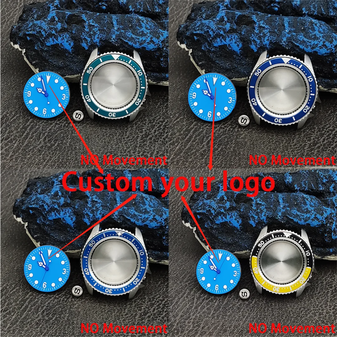 

Skx007 Blcak 41mm Watch Case Custom logo Dial Flat glass Fit NH35/NH36 Movement Sapphire Glass Noctilucent Pointer Dial Literal