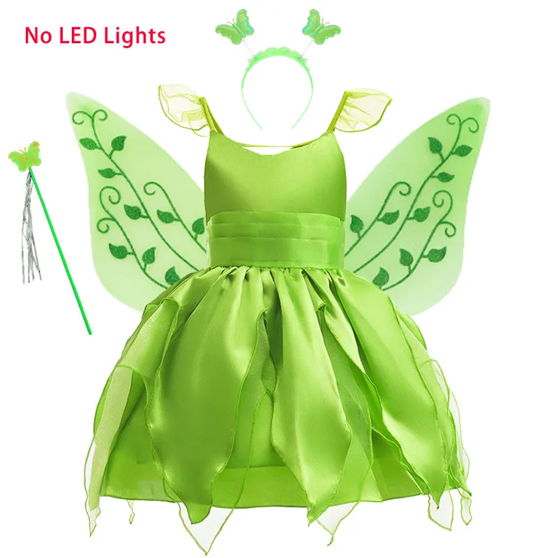 Disney Tinker Bell Dress with LED Princess Girl Dress Kids Elf Fairy Costume Butterfly Glowing Wings Set Christmas Party Clothes images - 6