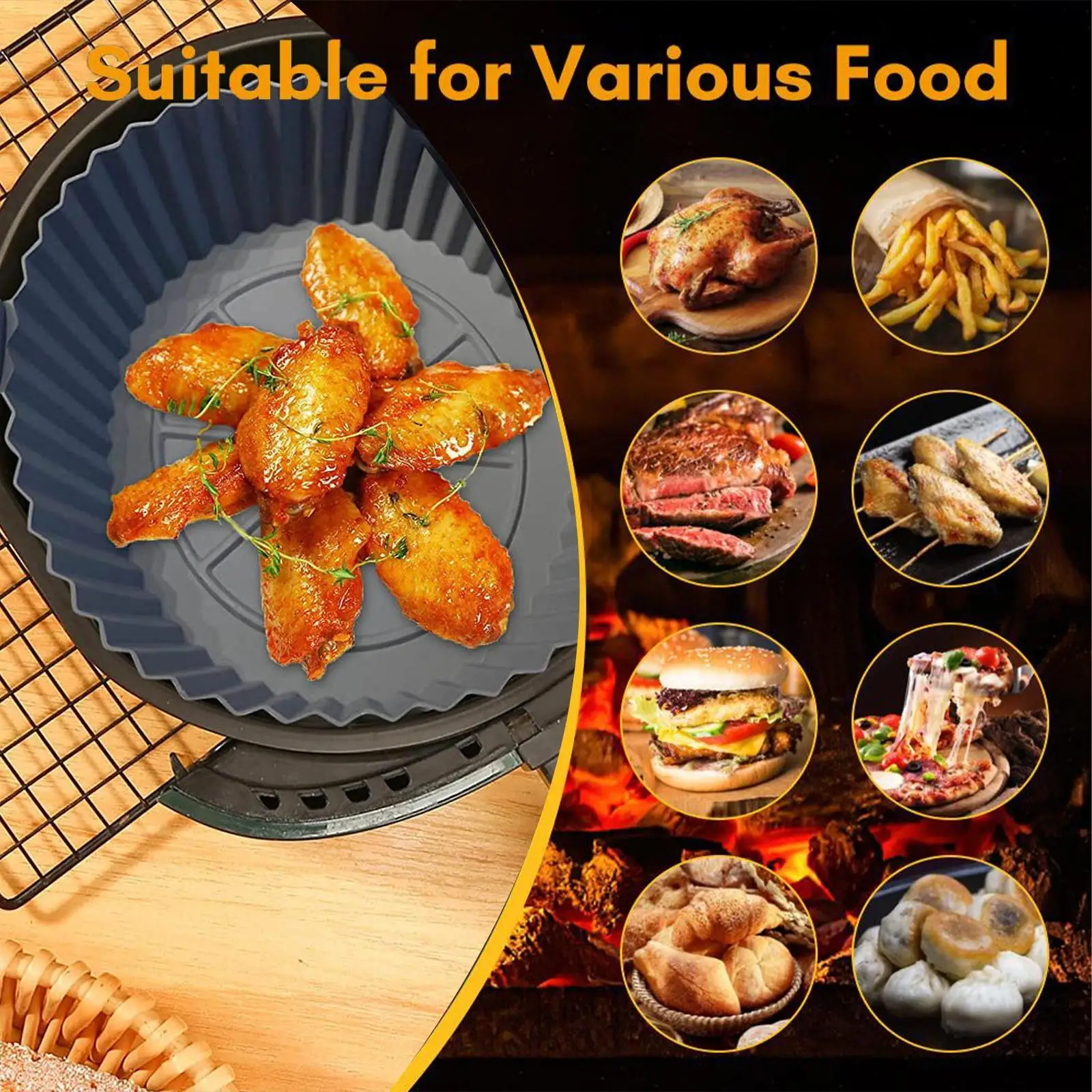 

Air Fryer Silicone Baking Tray Reusable Round Air Fryers Oven Baking Tray Fried Pizza Chicken Mat AirFryer Silicone Pot Dropship