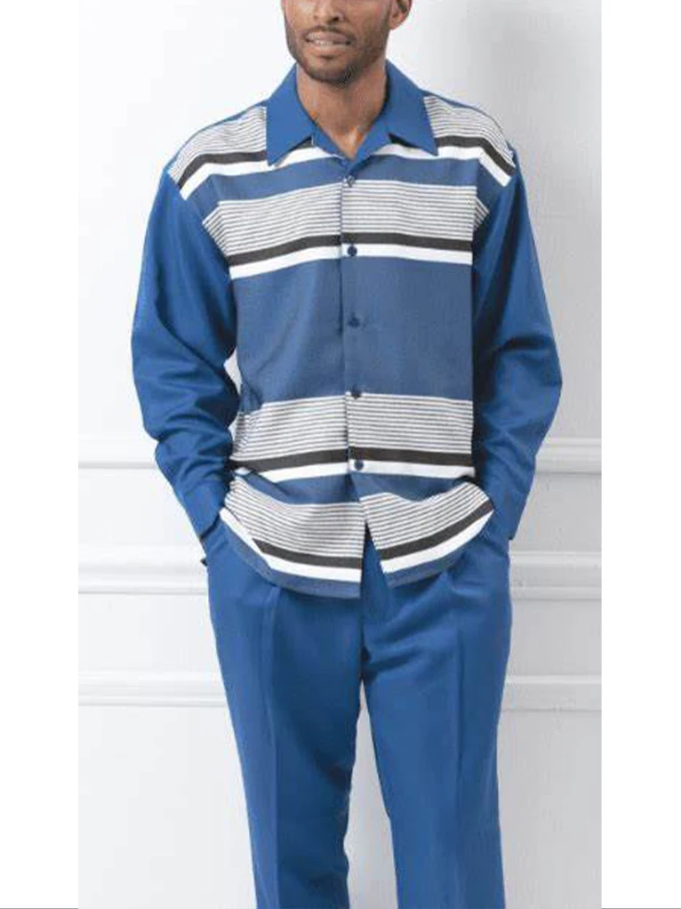 022 Men's Long Sleeve Shirt+Suit Zipper Pants Two-piece Street Outdoor Leisure Printed Lapel Single-breasted Shirt Walking Set