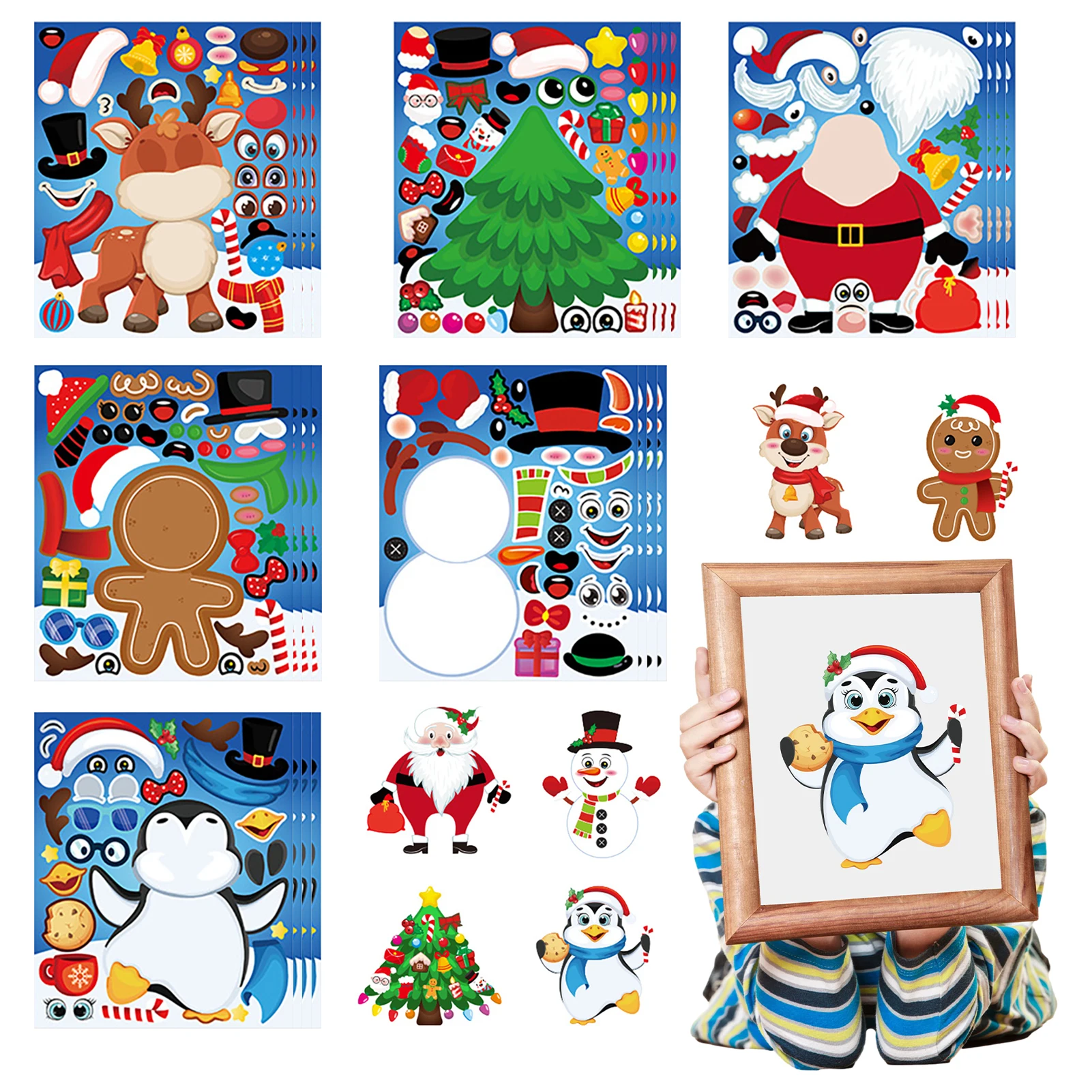 Наклейки Рождественские Картун 24 штуки, набор наклеек для творчества на стену с самоклеящейся основой.