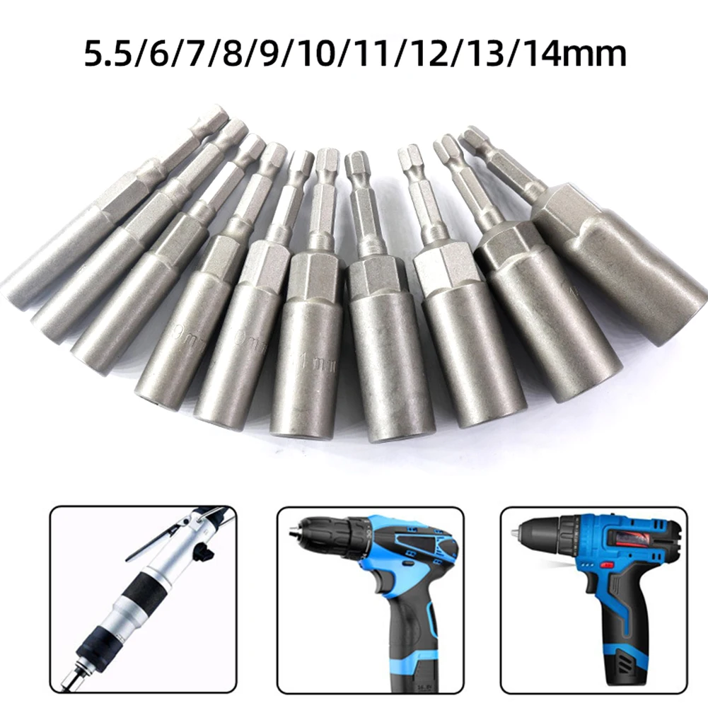 

Socket Adapter Hex Sockets Hex Shank Nut Driver Set Set 5.5/6/7/8/9/10/11/12/13/14MM Chrome Vanadium Steel Brand New