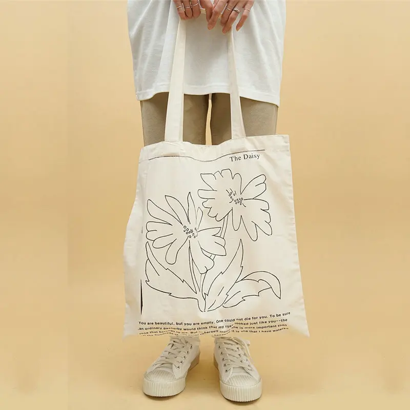 

Women Canvas Shoulder Bag Daisy Print Daily Shopping Bags Cotton Cloth Students Books Handbags Female Large Tote For Girls