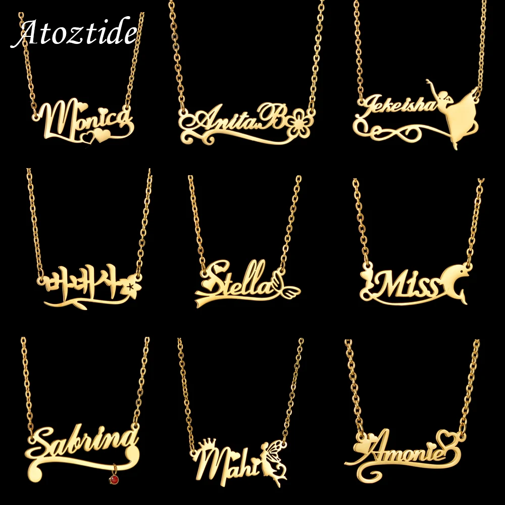 Atoztide New Custom Name Necklaces Personalized Fashion Stainless Steel Down Decoration Pendant Flower for Women Jewelry Gift