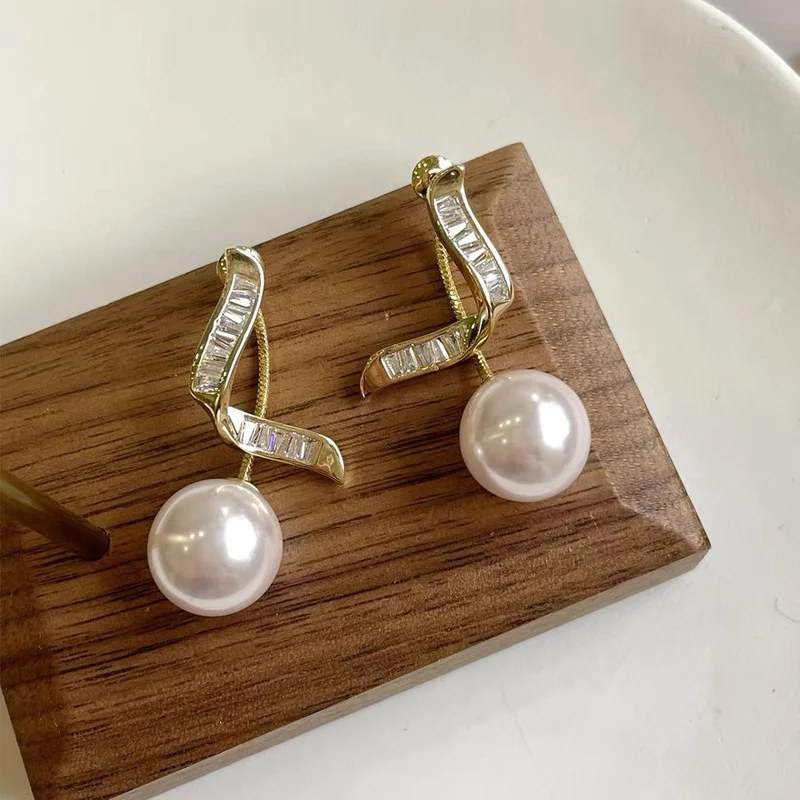 

Two Wear Design Simulated-pearl Drop Earrings For Women Korean Elegant Zircon Spiral Temperament Earrings Wedding Jewelry Gifts