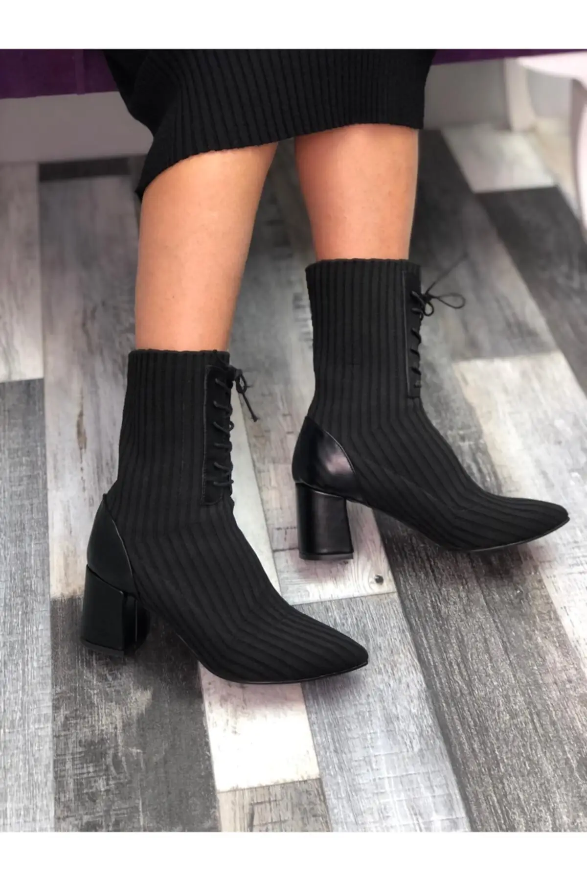 

Cerenmoda Knitwear Black Licralı Laced 6cm Heels Ladies Boti