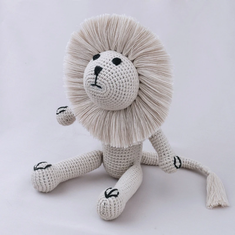 

11in Crochet Lion Stuffed Animal Doll Soft Knit Toy Room Decoration Emotion Appease for Baby Office Ornament Bag Decors