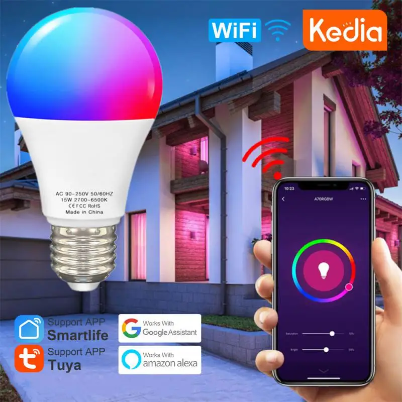 

Tuya Smart LED Light Bulb E27 B22 Smart WiFi Lamp 15W 9W RGB+C+W Alexa Google Home Yandex Alice Voice Control Dimmable 100-240V