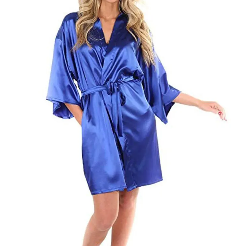 

Women Silk Satin Solid Kimono Robe Fashion Bath night Robe Sexy Bathrobe Large Size Bridesmaid Dressing Gown For Wome