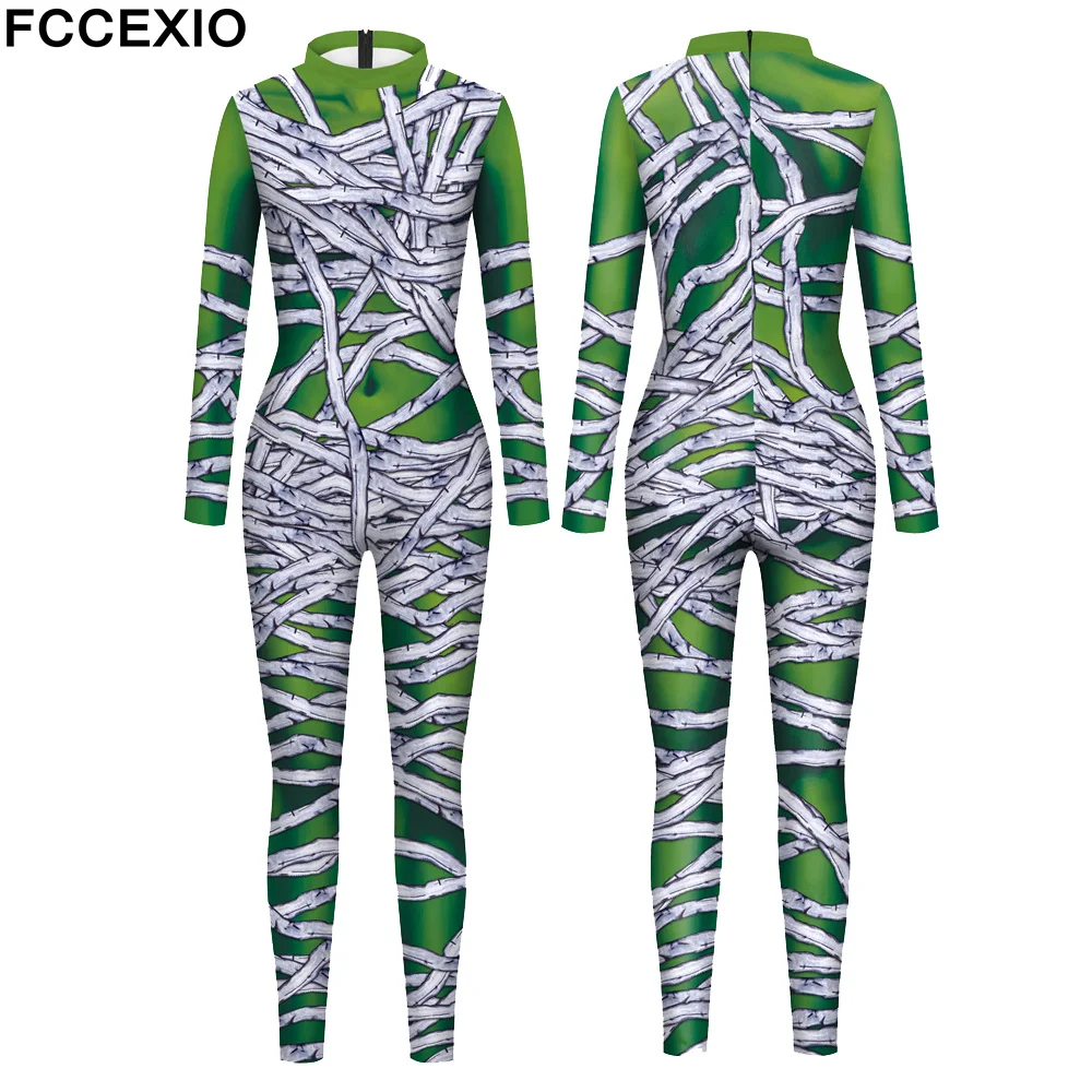 

FCCEXIO Funny Body Bandage 3D Print Women Sexy Jumpsuit Adult Cosplay Costume Party Jumpsuits Carnival Bodysuit Monos Mujer
