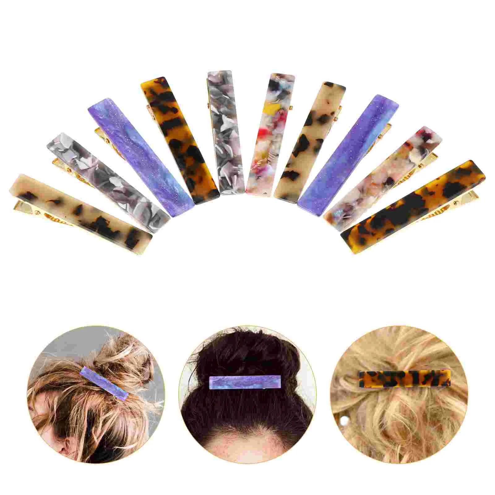 

Резиновые заколки для волос 10 шт., модные геометрические заколки-КРОКОДИЛЬЧИКИ с мраморным рисунком, шпильки для волос с утконосом
