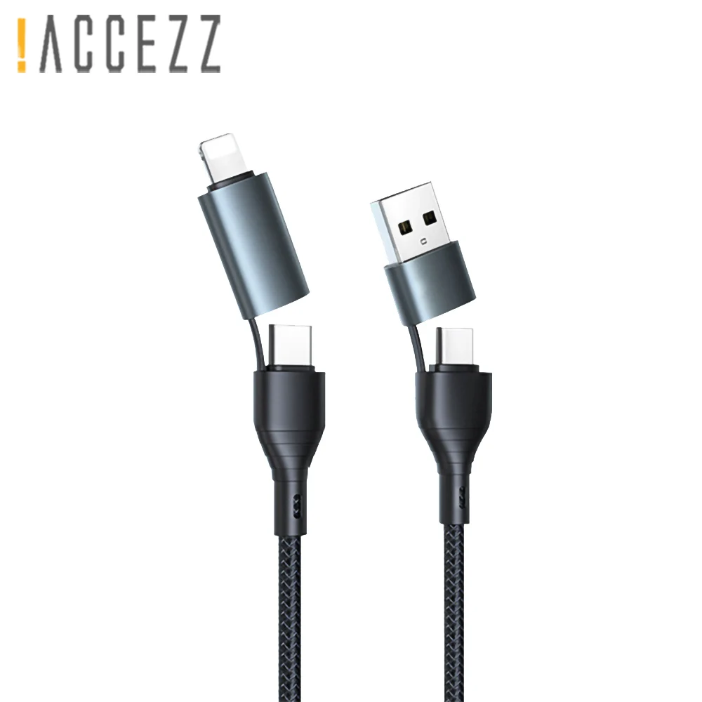 

!ACCEZZ 60W 4 in 1 Cable 3A Fast Charging PD USB C to Type C to USB to Lighting Data Sync Cable For iPhone Samsung Xiaomi Cord