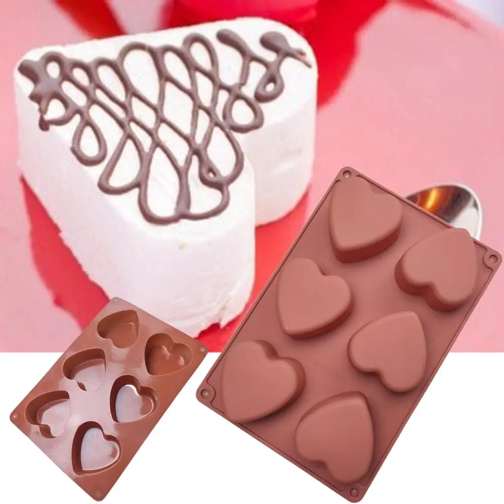 

Cake Mold Heat Resistant Quick Release Non-stick Flexible Microwave Safe Baking 6 Cavities 3D Heart Shaped Biscuit Mold Kitchen