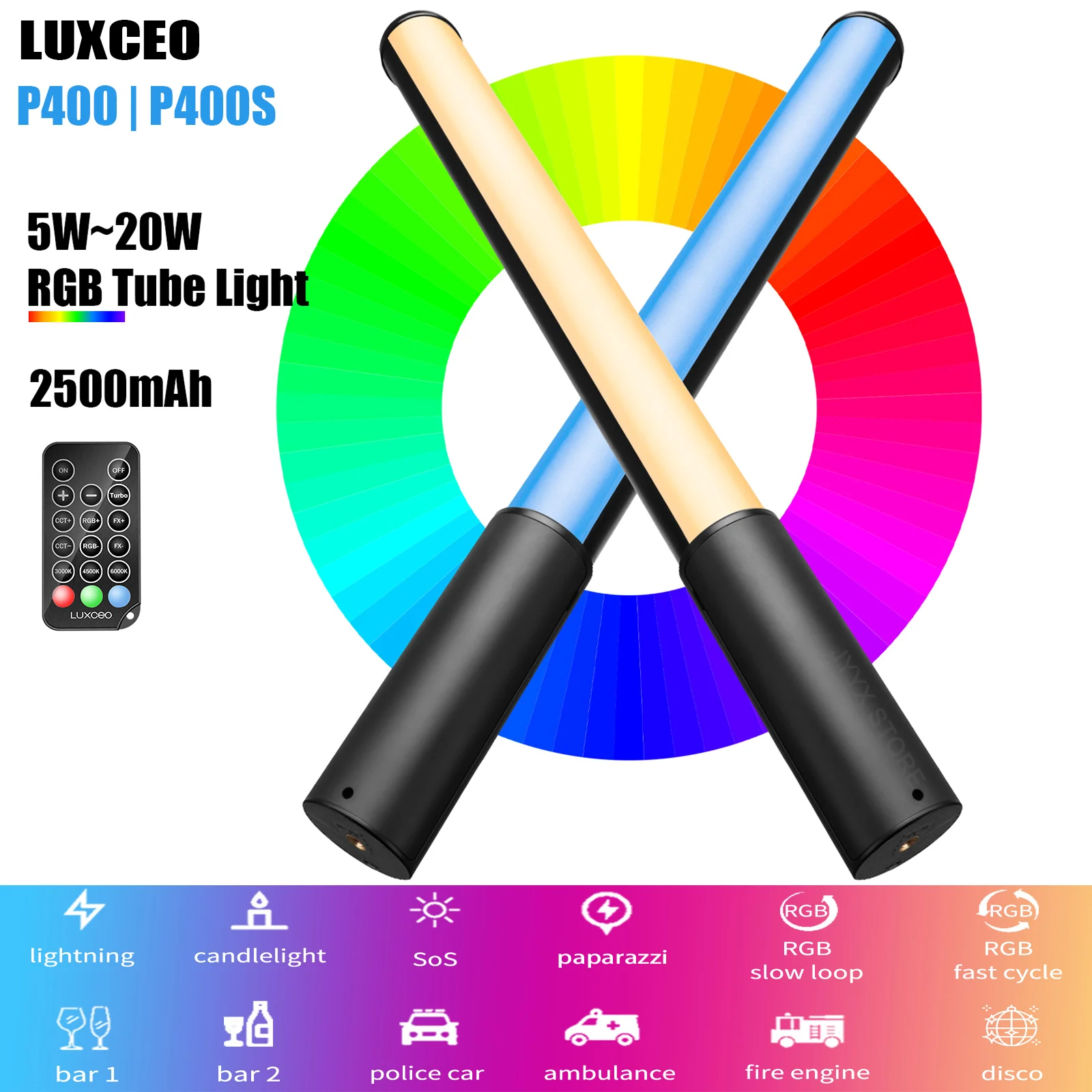 LUXCEO P400 P400S светодиодный RGB видеокарта 5 Вт-20 Вт ручная фотолампа VS P200
