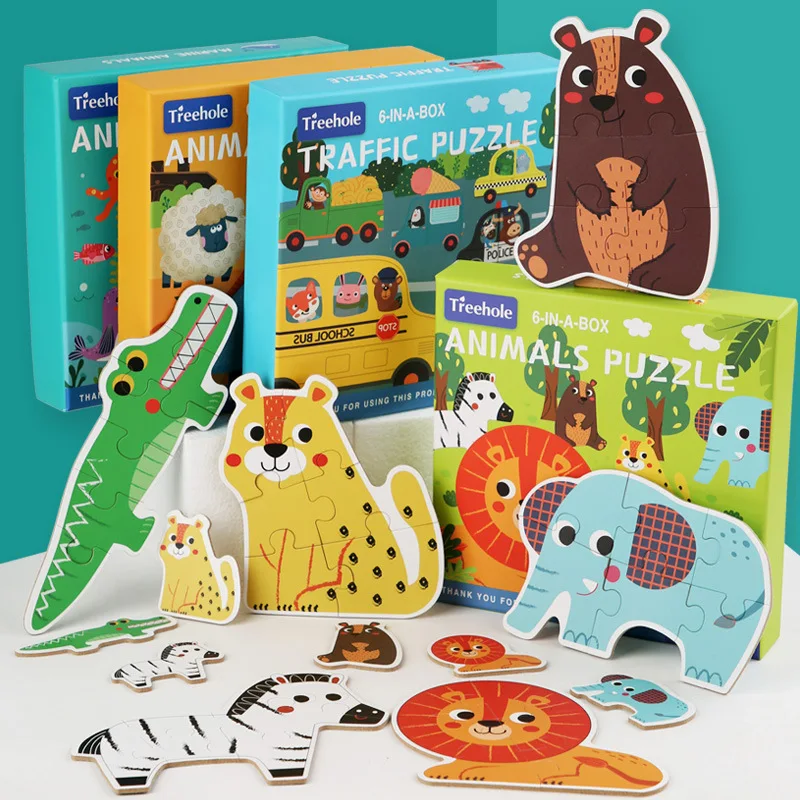 

Children's Educational Toys Cute Animals Early Education Puzzle Traffic Animal Wooden Puzzle Montessori Baby Toy kids Gift
