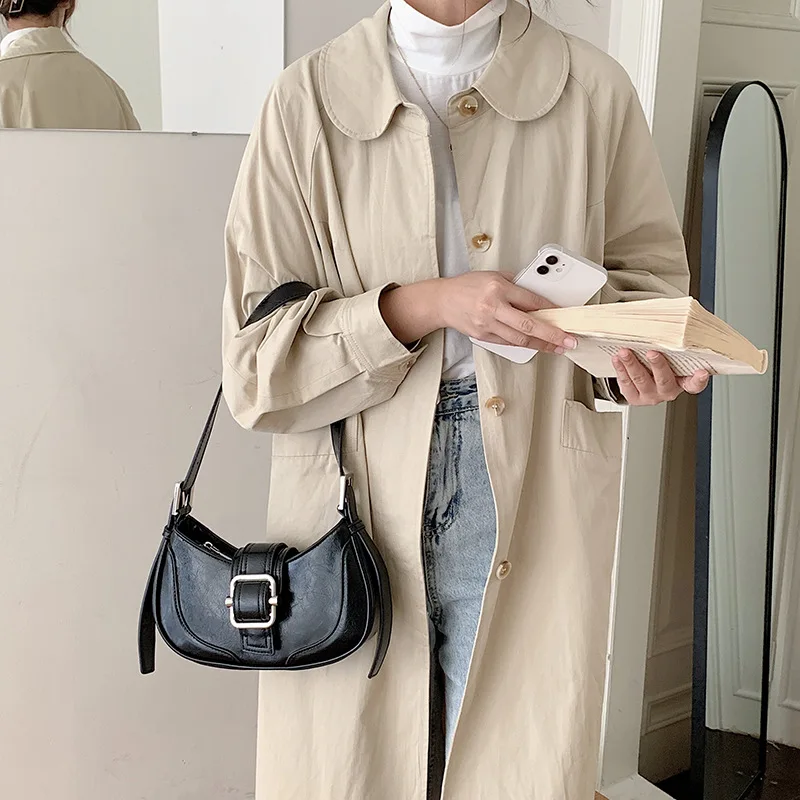 

Женская кожаная Наплечная Сумка с полумесяцем, винтажная сумка через плечо с застежкой, сумка для подмышек