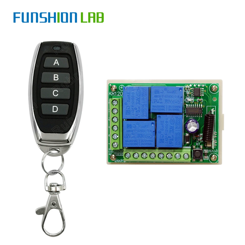 

FUNSHIONLAB 433MHz DC 12V 4CH Wireless RF Remote Control Switch Security Garage Doors Gate Electronic Lock