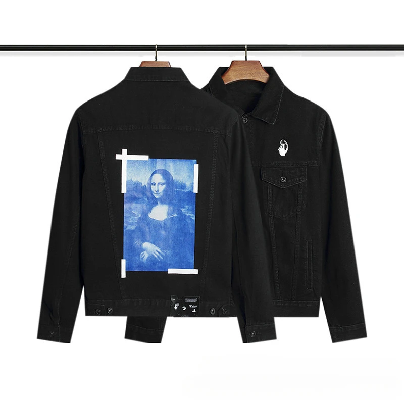 

Демисезонная джинсовая куртка с карманами по бокам, с принтом Моны Лизы, белая Повседневная винтажная куртка для мужчин и женщин